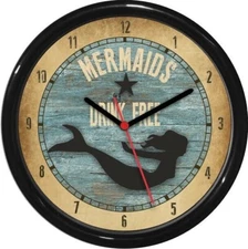 Mermaids Drink Free Can Be Personalized Wall Clock Beach Coastal Ocean Gift 0724