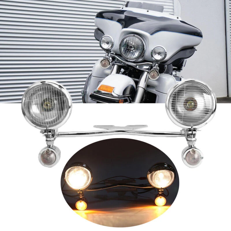 Chrome Passing Turn Signals Lamp Driving Fog Spot Light Bar Kit For Motorcycle Foto 4 de 4