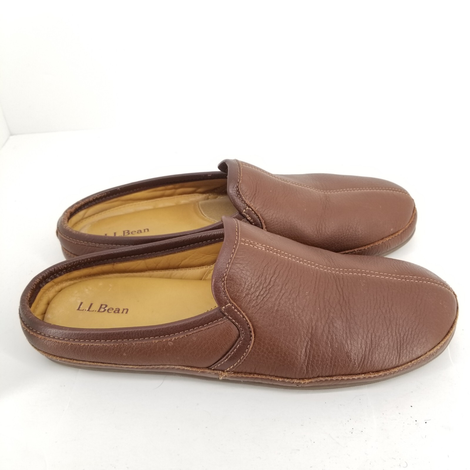 B40 Men's LL Bean Elkhide Slipper Scuffs Brown Leather Slip On 272349