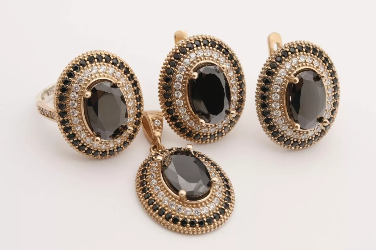 Turkish Jewelry Small Oval Black Onyx Topaz 925 Sterling Silver