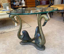 WILLY DARO COFFEE TABLE FLAMISH BRONZE DECOR AND ROUND GLASS TOP