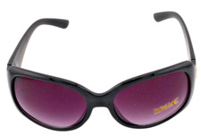 SUNGLASSES-Oversized Black Frame Gradient Charcoal Lavender Lens Crown on Temple