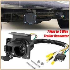 Flat 4 Pin to 7 Way Blade RV Trailer Plug Adapter Tow Truck Light Wire Connector