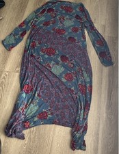 Soft Surroundings 1X Long Sleeve Maxi Dress Round Neck Floral Blue Red Green