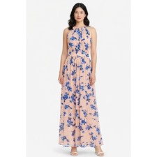 Eliza J Floral Sleeveless Halter Maxi Dress Pink Blue Womens Size 12 Evening