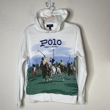 Polo Ralph Lauren Polo Match Equestrian Fleece Hoodie Boys L 14-16 White