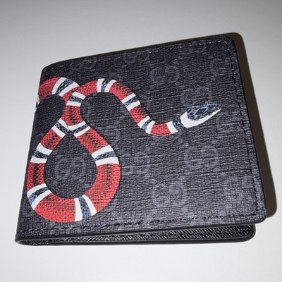 Gucci GG Supreme Snake Bifold Wallet w/ ID Window Black/Gray Red White