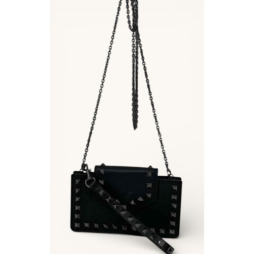 Valentino Garavani Rockstud Black Leather Chain Crossbody Clutch Wristlet Italy