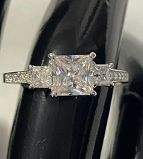 3 Stone Princess Cut Moissanite Engagement Ring 925 Sterling Silver Size 9