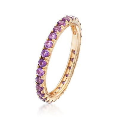14K massiver Gelbgold Damen Stapel Verlobungsring Bandring Amethyst Größe 5,7,9
