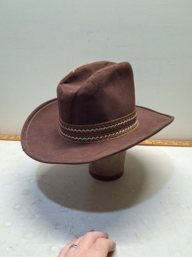 Vintage United Hatters braun Wildleder Cowboy Hut Größe Large Western Feder Retro Stil - Bild 6 von 11