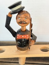 Vintage Hand Carved Wood Chimney Sweep Bottle Stopper 6in Mechanical Tip Hat