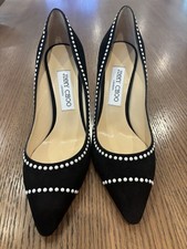 Jimmy Choo Black Suede Studded Pointed Toe Pumps Slip-On EU 39 US 8.5B