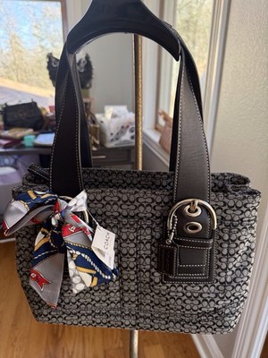 Coach Soho Signature Tote F12310 Black White Jacquard NWT Silver