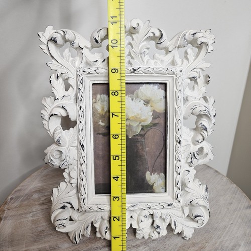 Antique White Photo Picture Frame Baroque Rococo Ornate Chalk Brocante 4 x 6" - Picture 6 of 17