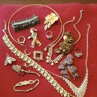 Vintage Rhinestone Costume Jewelry Lot Gold Tone Brooch Necklace Bracelet Ring