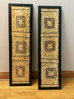 2 Large Gold And Black Mosaic  Porcelain Decorative Tile Wall Panels /Art