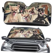 Family Front Window Car Sun Shade Windshield Cover, Funny Driver Chihuahua