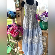 THML Prairie Sleeveless Blue Print Gathered Elastic Top Tiered Skirt Maxi Dress