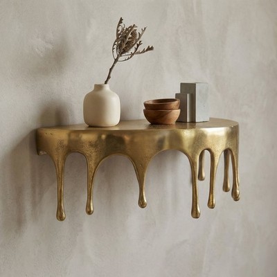 Wandregal 45cm Aluminium Gold Tropfen Optik Hängeregal Schweberegal Wandboard
