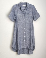 EVERLANE The Daytripper Chambray Striped 100% Euro Flax Linen Button Dress XXS