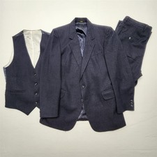 Chaleco de Colección Old Money 40R 34x30 Azul Marino Franela de Lana a Rayas 3 Piezas 2Btn Traje para Hombres