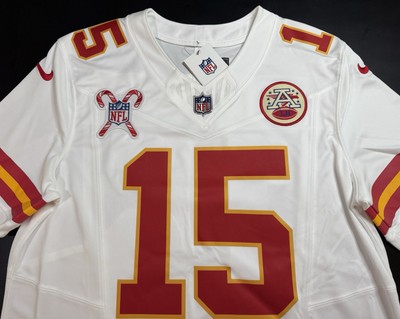Large Mahomes #15 Vapor FUSE Jersey White Christmas NFL Candy Cane