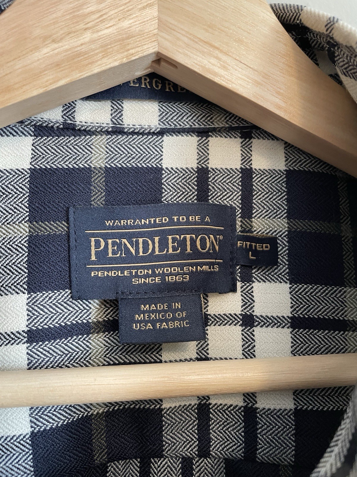 PENDLETON Evergreen Fitted Large Blue Plaid 100% … - image 3