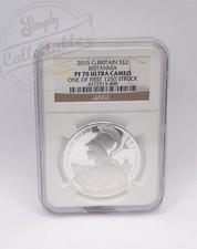 2015 Royal Mint 1oz Silver Proof Britannia £2 coin NGC Graded PF70 with Case/COA