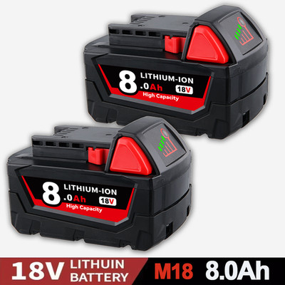 2X 8.0Ah Battery For M18 For Milwaukee 18V Extended Capacity Battery 48-11-1850
