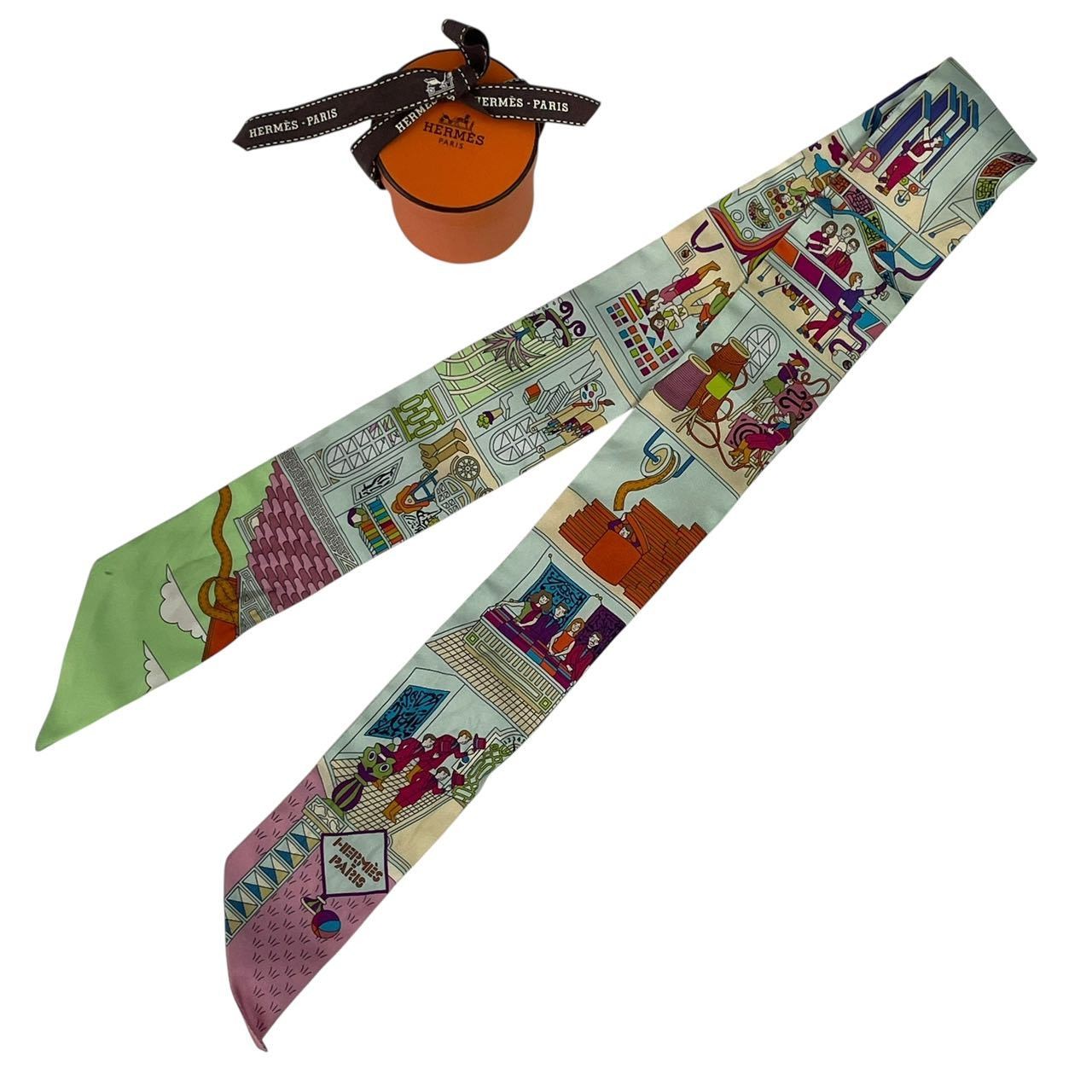 Hermes Twilly Scarf Silk La Maison Des Carres De Carre Multicolor With Box
