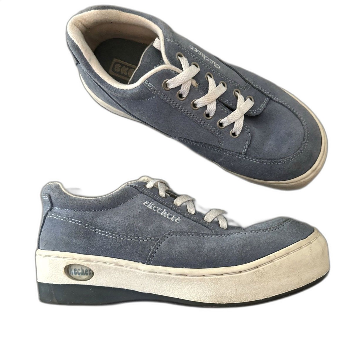VTG 90s Skechers Jammin Platform Sneakers Blue Suede Y2K