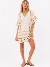 Spell & The Gypsy Collective Free People Alphie Smock Coin Fringe Cream Dress M