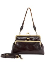 Patricia Nash Lucy Leather Double Frame Crossbody Chocolate Brass