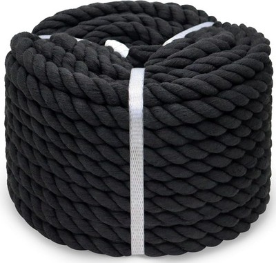 Black Cotton Rope 3/4 inch x 50 feet Strong Thick Rope for Hanging Swing Home...