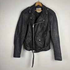 VTG 70's Berman's Leather Jacket Motorcycle Black Size 38 Belted Biker Punk