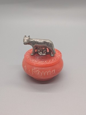 Vtg Metal Figurine Sculpture Capitoline Wolf Legend trinket box Romulus & Remus