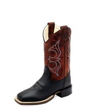 Old West Western Boots Boys Pull On Leather Black Burnt Red BSY1972