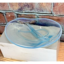 Vtg. Fostoria Seascape Caribee Blue Opalescent Crescent Divided Relish Dish EUC