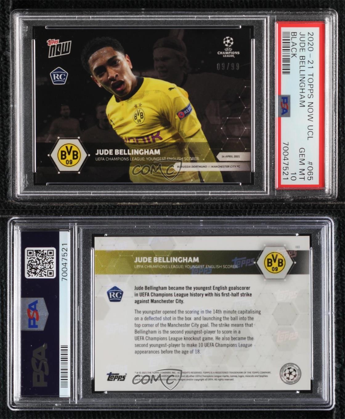2020-21 Topps Now UEFA Champions League Black 9/99 Jude Bellingham Rookie RC 0ae view 3