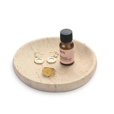 Natural Marble Round Jewelry Tray 5.5" - Beige Accent Dish for Rings  Keys
