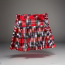 H M Girls Tartan Plaid Red Pleated Mini Skirt; Size: 6x