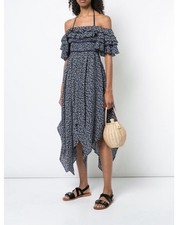 Ulla Johnson Jessa Midnight Navy Ruffle Off The Shoulder Midi Dress Size 2