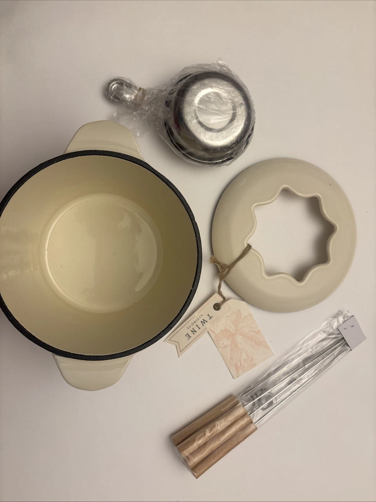 NEW Twine Living Co. Cast Iron Fondue Set Cream Black