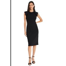 Chelsea 28 Black Ruffle Sleeve Sheath Dress Career Cocktail Party Women's