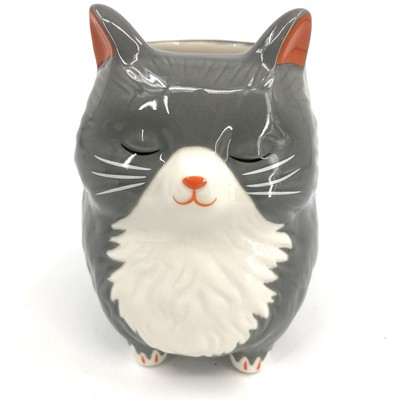 #ad Grey and White Long Hair Cat Mug with Tail Handle Coffee Cup $19.00