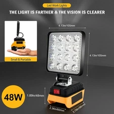 LED Work Light For Dewalt 20V Battery 48/60/90W Flood Light Torch for Workshop