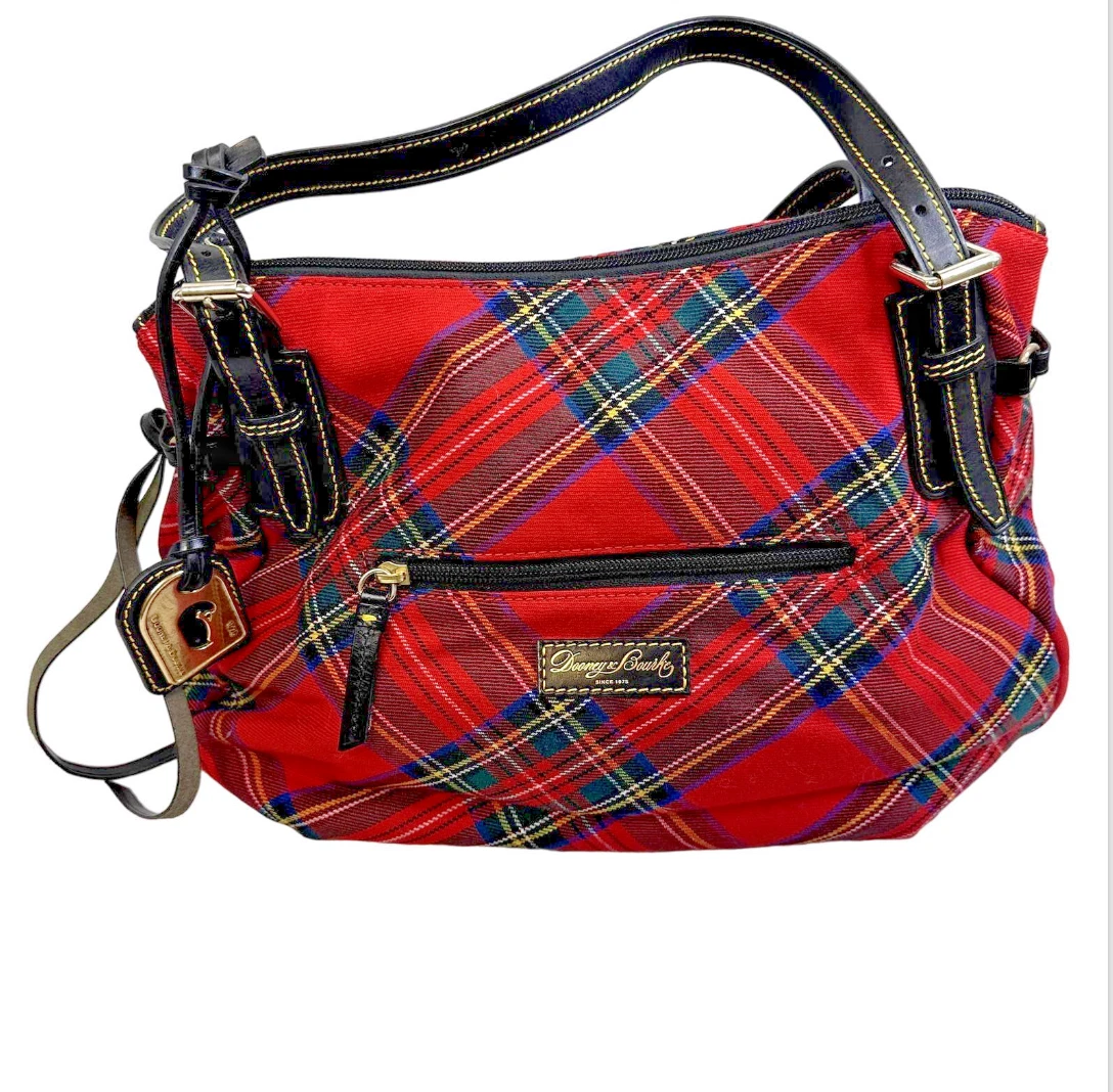 Dooney and Bourke Red Tartan Plaid Satchel Holiday Christmas