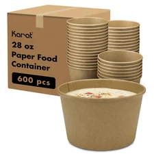Karat 28oz Paper Cold/Hot Food Container, Kraft - 600 pcs, C-KDP28K