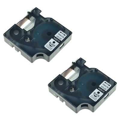 2 Packs 45010 Black on Clear Label Tape Cassette For Dymo D1 LM 420P 1/2'' 12mm